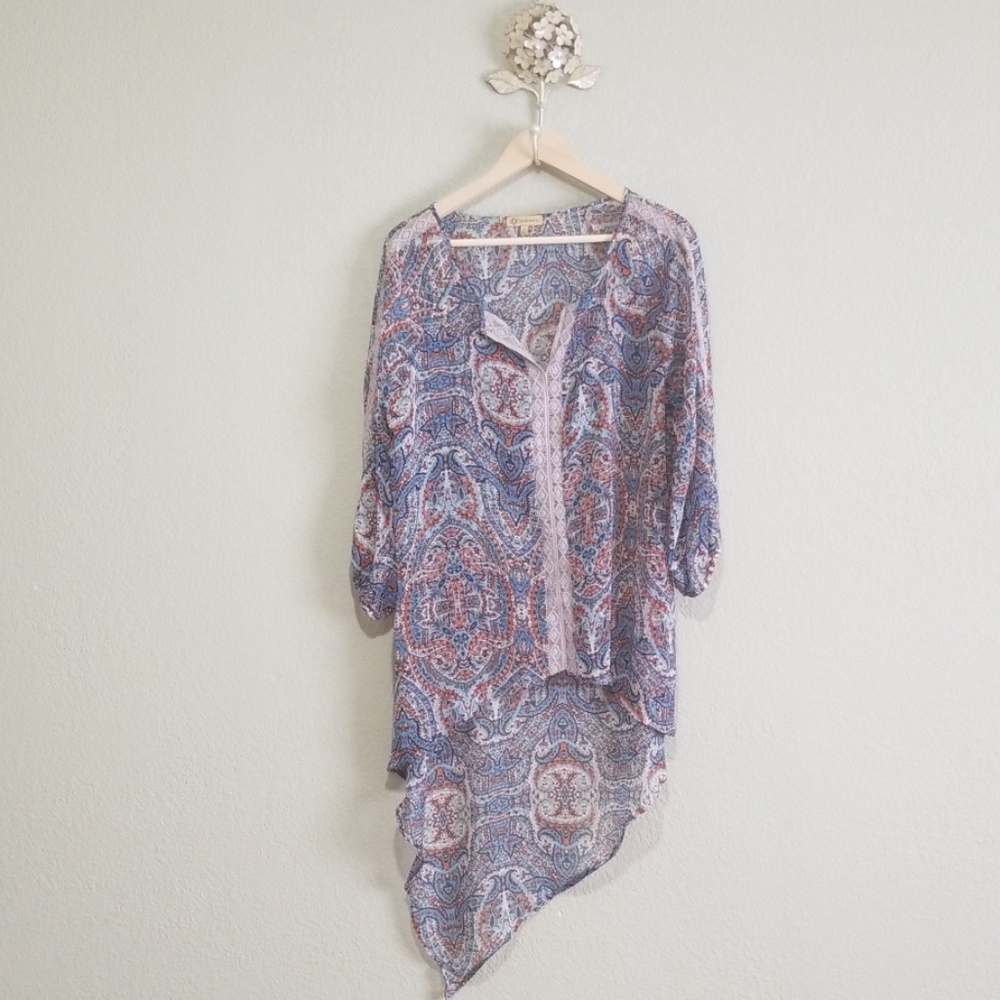 Democray size large  Sheer top with Paisley print
